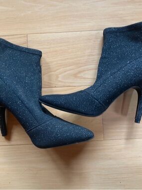 Brash Black Glitter Pointed Toe Stiletto Ankle Boots